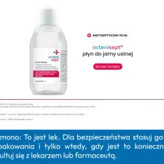 Butelka płynu do płukania jamy ustnej octenisept. Antyseptyczny płyn bez recepty.