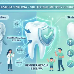 Remineralizacja szkliwa z użyciem past z nanohydroksyapatytem wzmacnia zęby. Grafika pokazuje osłabione szkliwo i skuteczne metody ochrony.