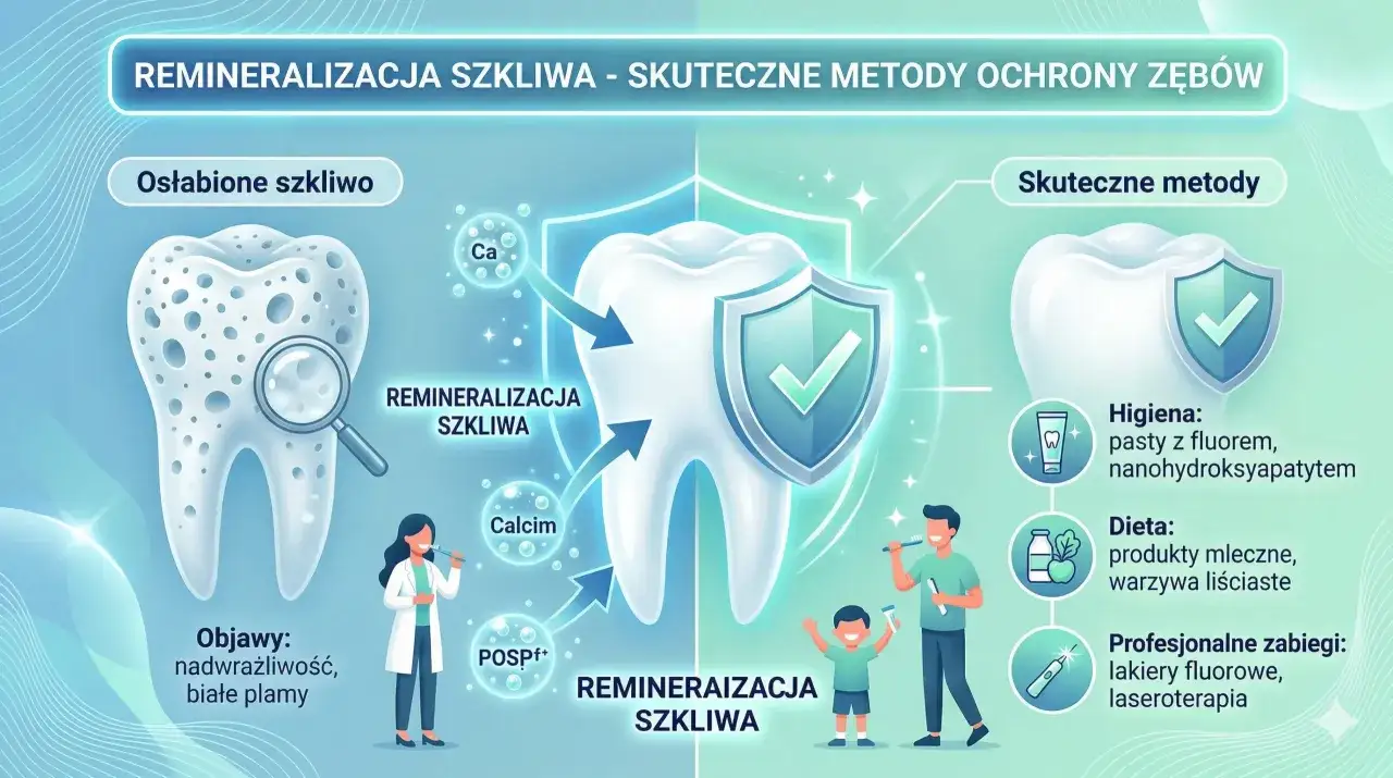 Remineralizacja szkliwa: pasta z fluorem i nanohydroksyapatytem wzmacnia zęby, chroniąc je przed osłabieniem.