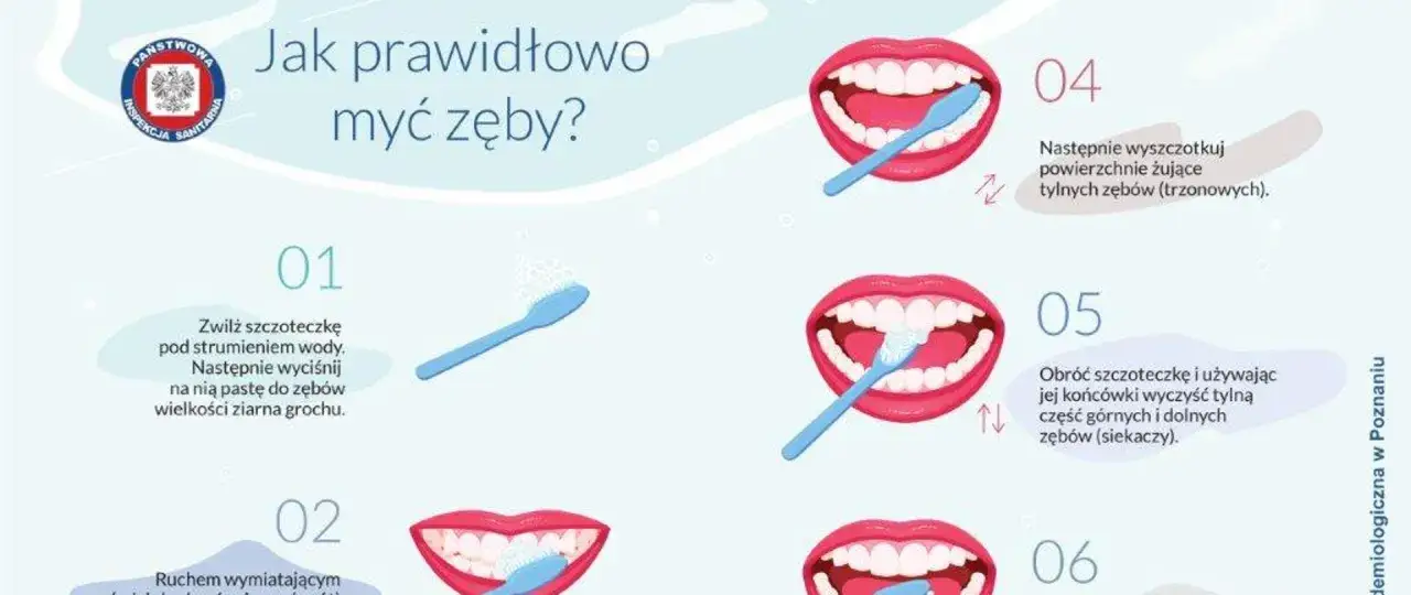 Ilustracja pokazuje, jak prawidłowo myć zęby. Szczoteczka z pastą do zębów jest używana do czyszczenia zębów.